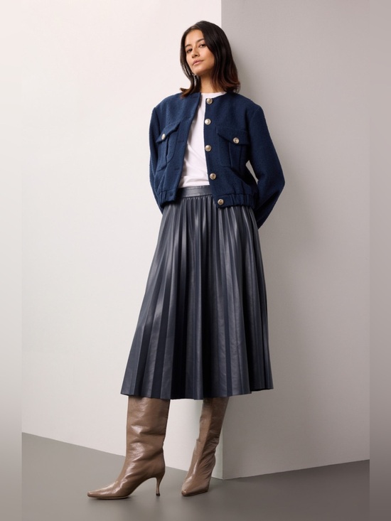 Scotch & Soda Dresses & Skirts - Navy Textured Button Jacket with Navy Pleated Midi Skirt